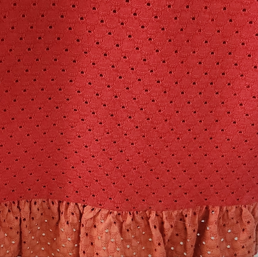 MINKPINK Laurel Tomato Red Eyelet Sleeveless V-neck Tie Front Mini Dress Size SM - Picture 12 of 16